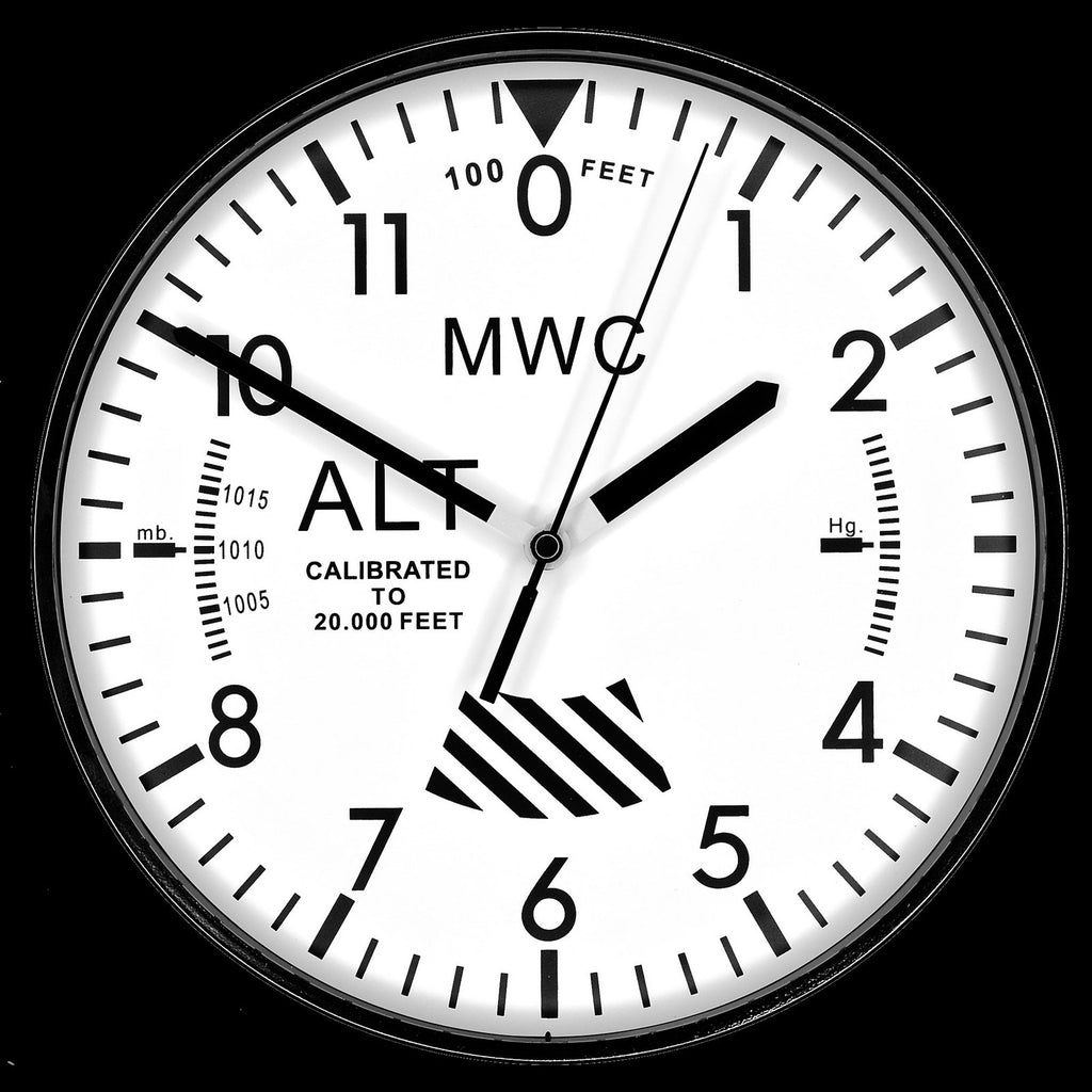 MWC Limited Edition Altimeter Wall Clock with White Dial, Silent Quartz Movement and Sweep Second Hand (Size 22.5 cm / approx 9")