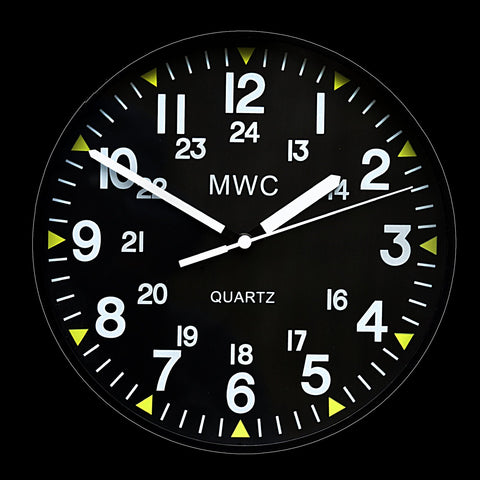 MWC US Military Pattern 12/24 Hour Wall Clock with Silent Sweep Movement (Size 22.5 cm / approx 9")