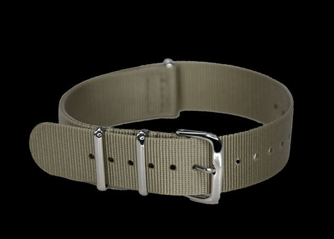 2 Piece 18mm Olive NATO Military Watch Strap in Ballistic Nylon with Black PVD Fasteners